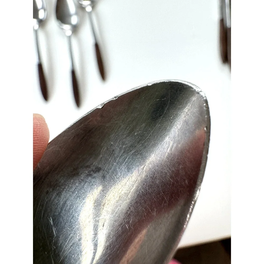 Ekco Eterna Canoe 4 Spoons MCM Japan Forged Stainless & Wood Handle